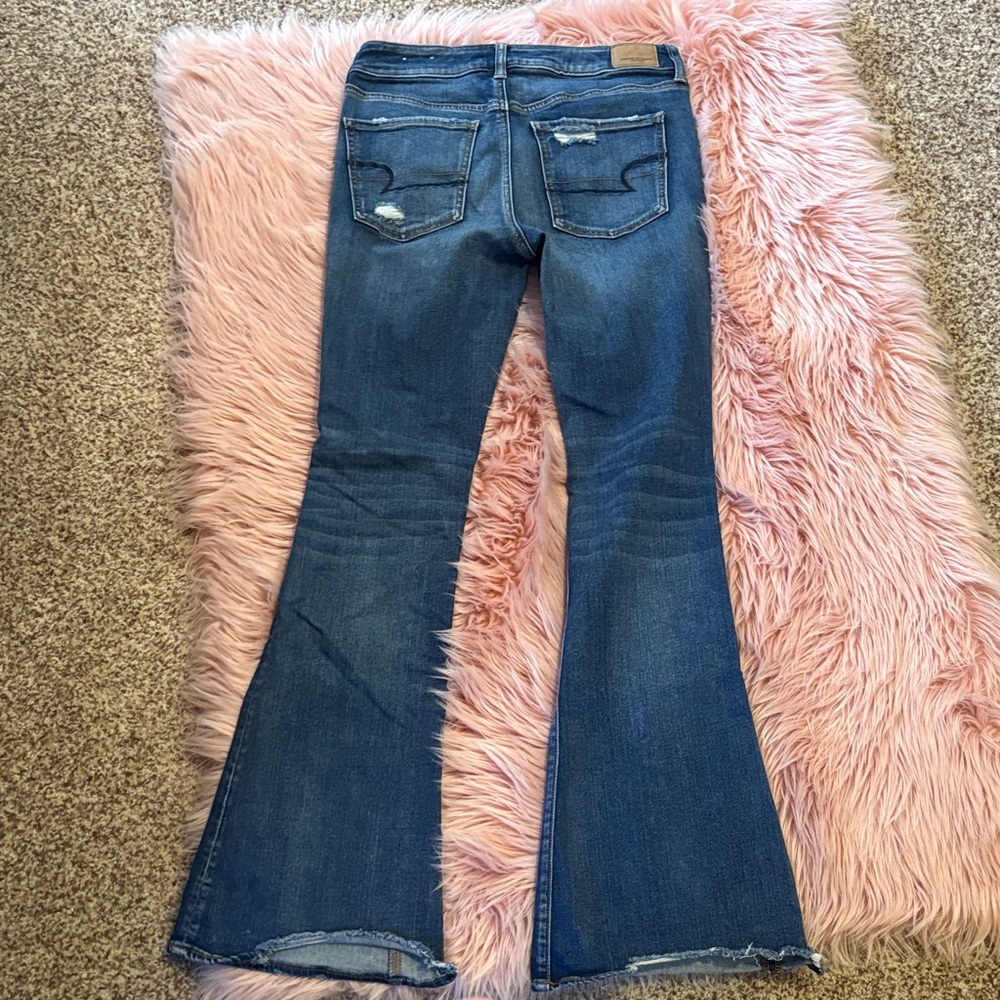 American Eagle Outfitters Hi-Rise Slim Flare Distressed Blue Jeans, Size 6 - Picture 12 of 14